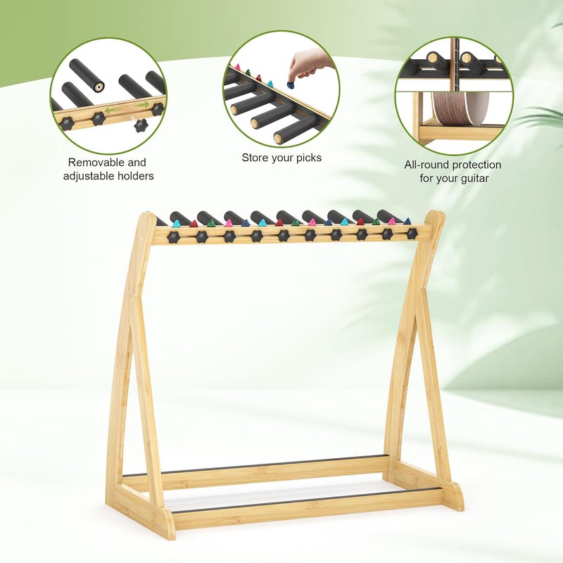 Wisuce Essentials Guitar Stand Rack, Multi-Guitar Display Rack Adjustable Bamboo Guitars Holder Electric Guitar Stands Floor Storage for Bass Acoustic, Home Studio, Band Stage - Image 4